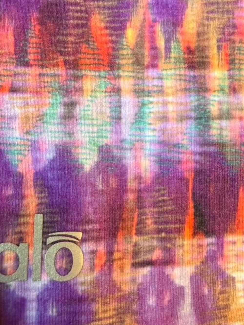 ALO Yoga Purple Tie-Dye Leggings with Orange and Teal Accents